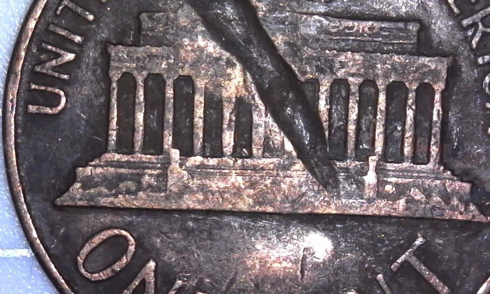 1964-D-Lincoln-Memorial-Cent-With-Huge-Struck-Through!